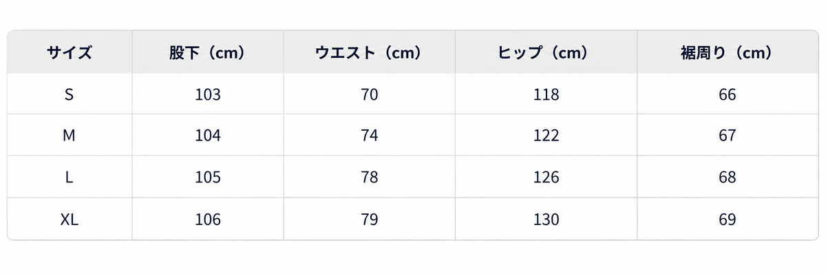 パンツ サイズ表