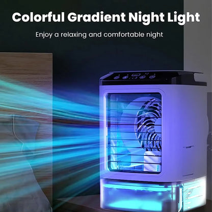ポータブル電動扇風機・気化式冷却器・超音波霧化・静音・LEDナイトライト・卓上用・3段階風速調節